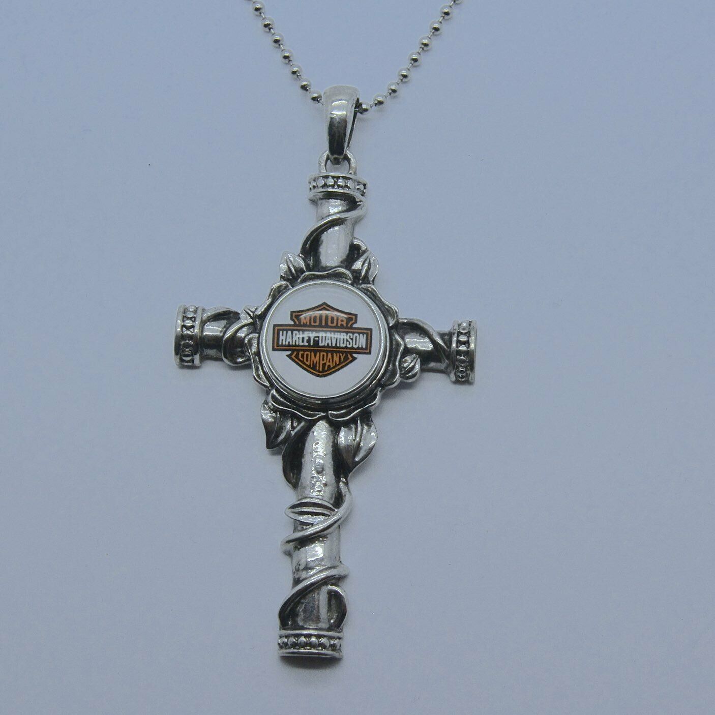 Harley Davidson Large Cross With Bar & Shield Logo 24" Stainless Steel Chain Usa