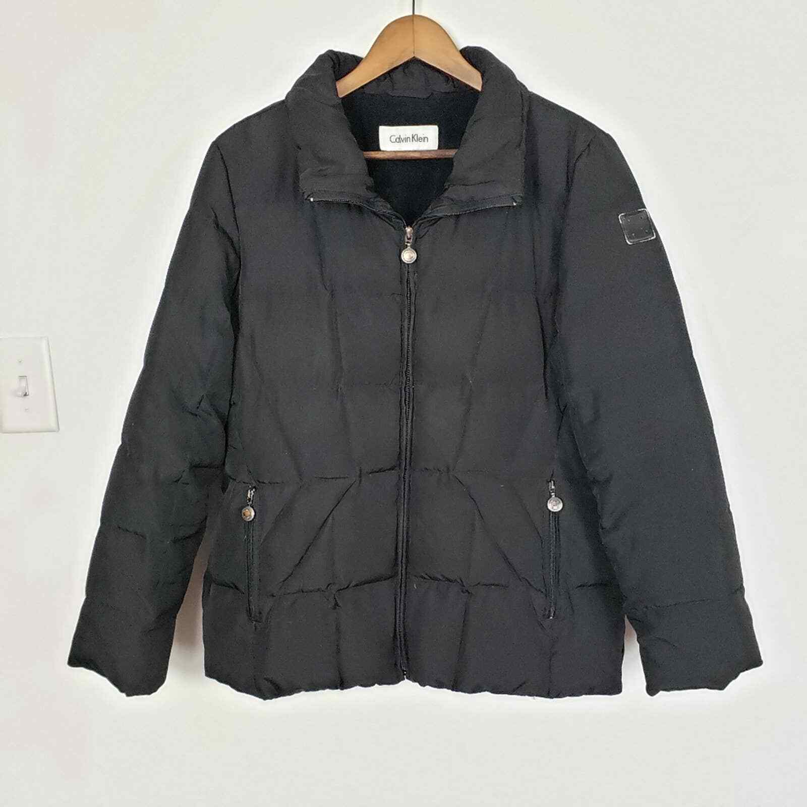 Calvin Klein black down puffer jacket quilted coat winter Large