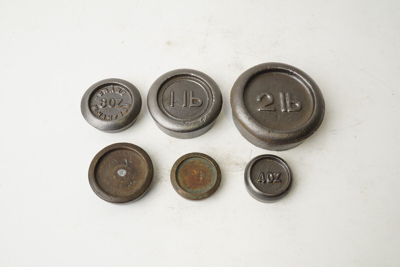 6x Vintage Scales Weights Cast Iron and Brass 4 oz to 2 lbs.