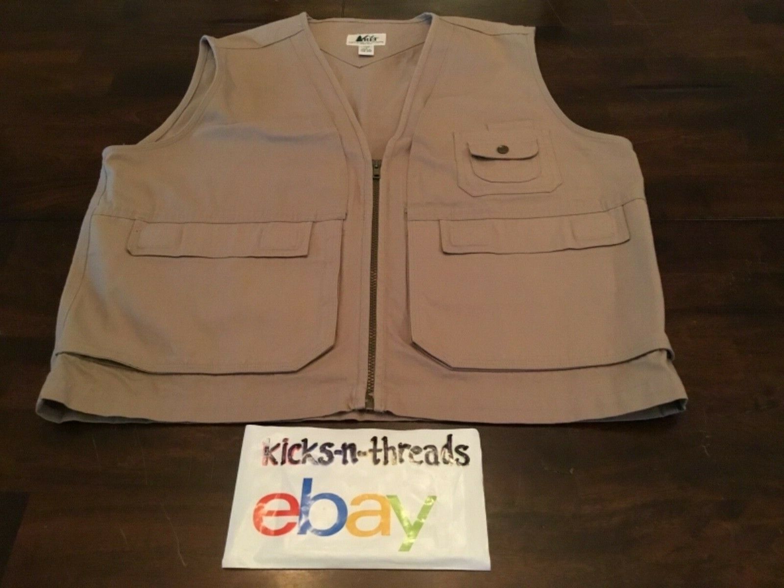 Vintage Rei Fishing Vest ( Mens Large ) Cotton Khaki Zip-up Preowned