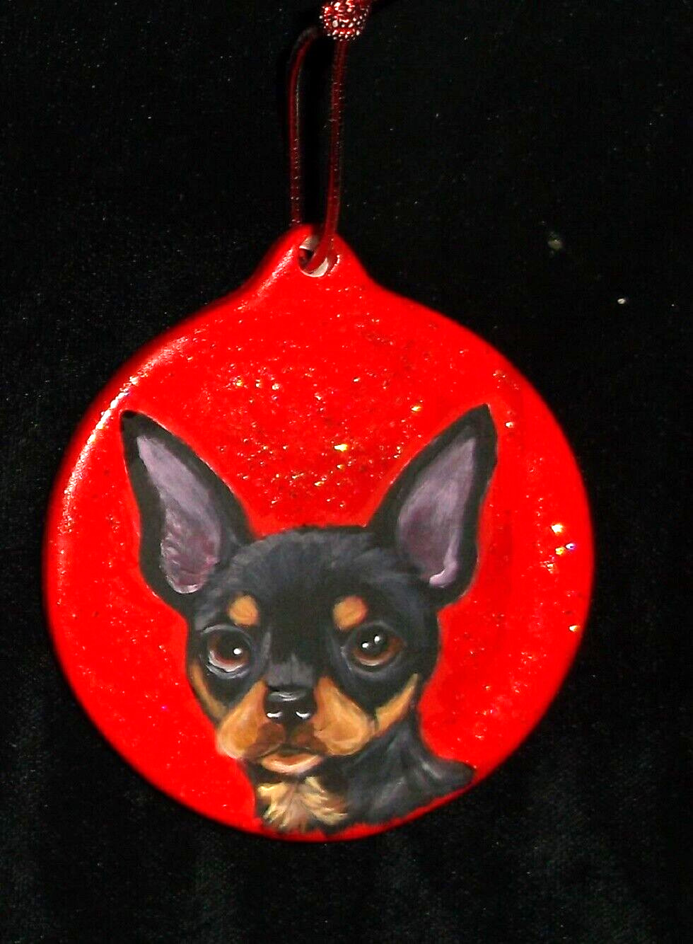 Black and Tan Chihuahua Dog Christmas Ornament Decoration Hand Painted Ceramic
