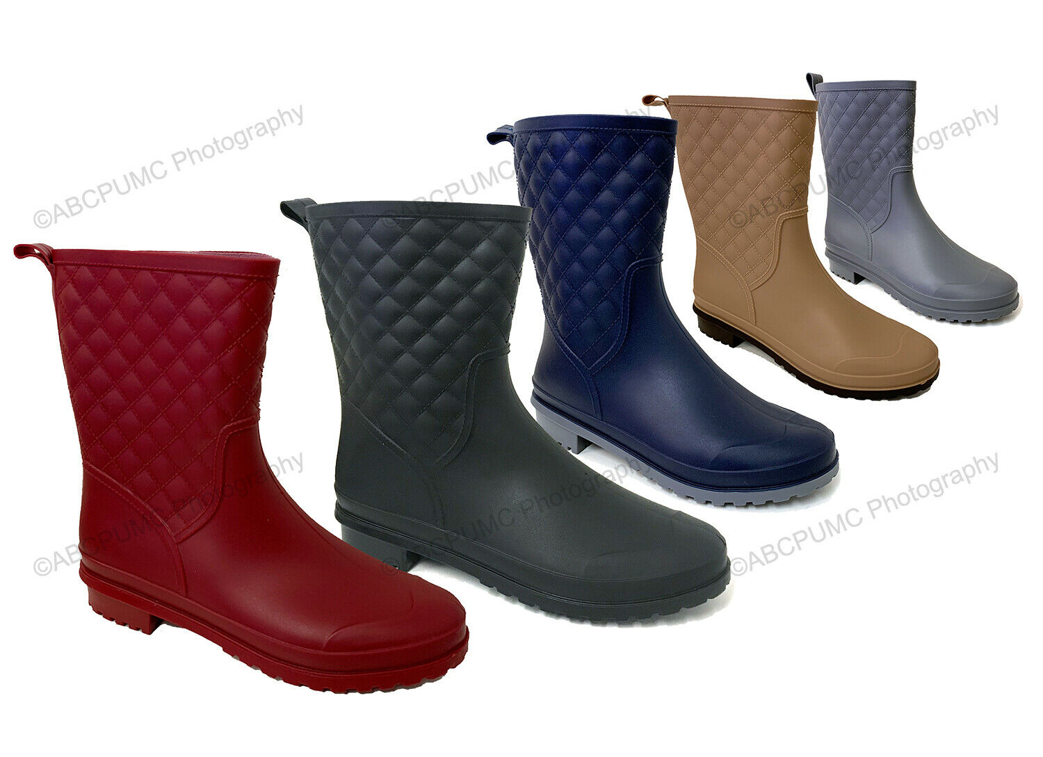 Womens Rain Boots Rubber Mid Calf Block Heel Waterproof Short Garden Work Shoes