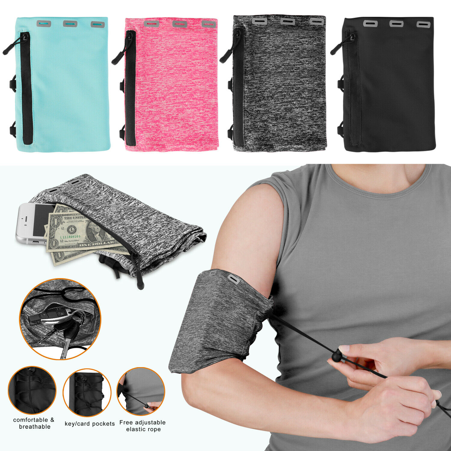 Armband Case Sports Gym Running Pouch Jogging Arm Band Cell Phone Holder Bag USA