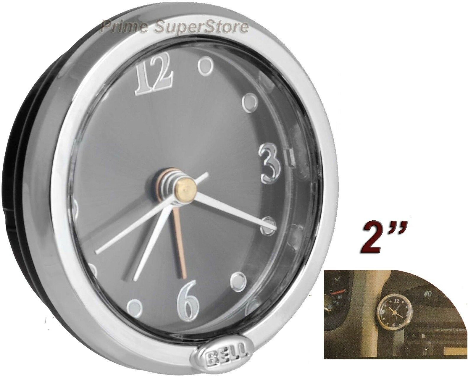 1 Black/silver Analog Alarm Clock Round Display Car/rv/truck Interior Dash Mount