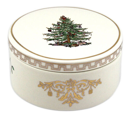 Spode Christmas Tree Gold Round Covered Box Dish New
