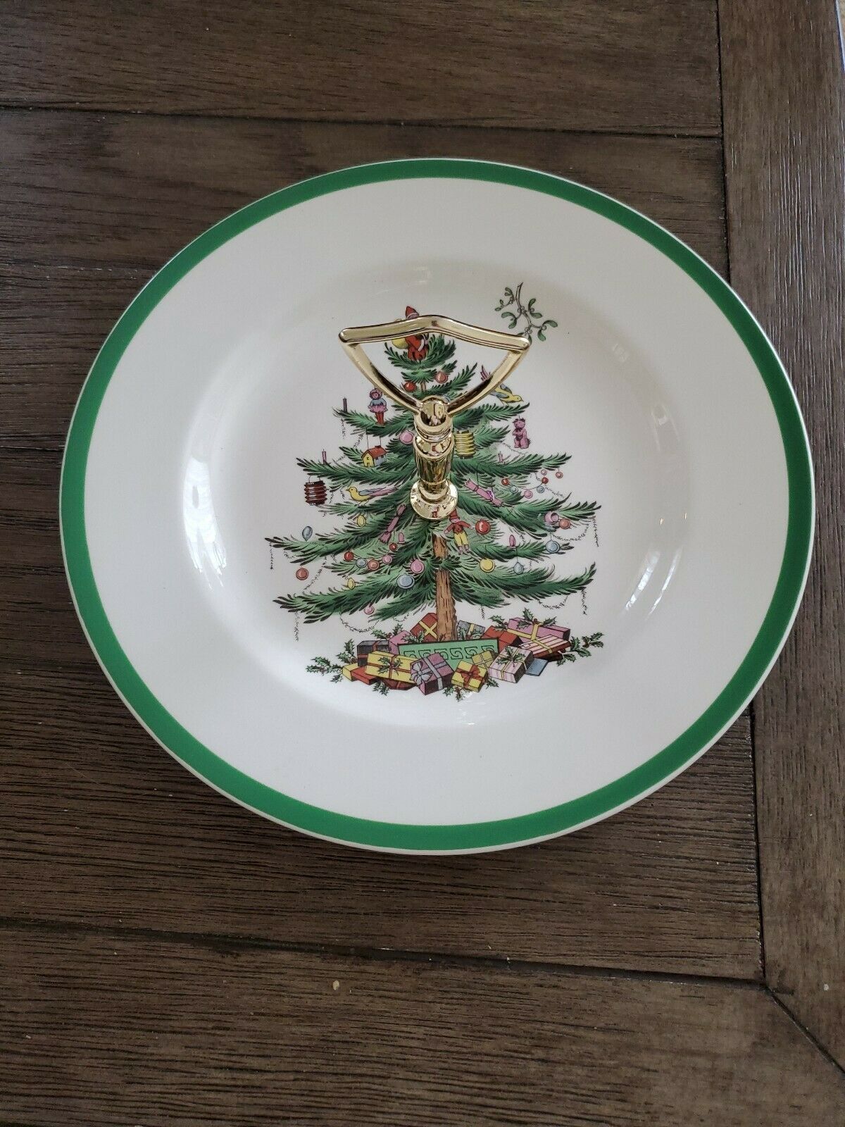 Spode Christmas Tree Cookie/tidbit Serving Tray-plate-dish W/handle Vntg-england