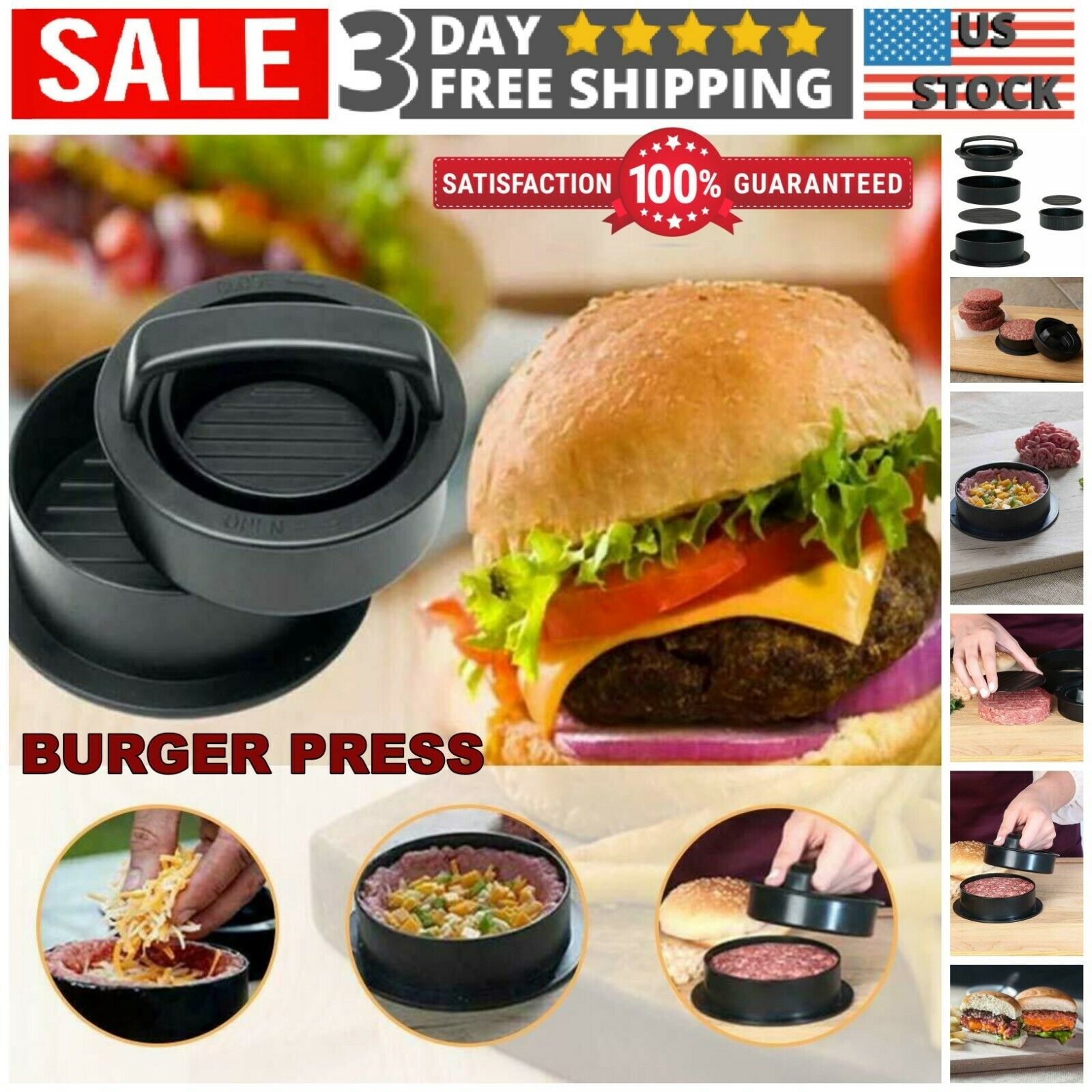 Non Stick Stuffed Burger Press Hamburger Patty Maker Mold Beef Sliders Bbq Tool