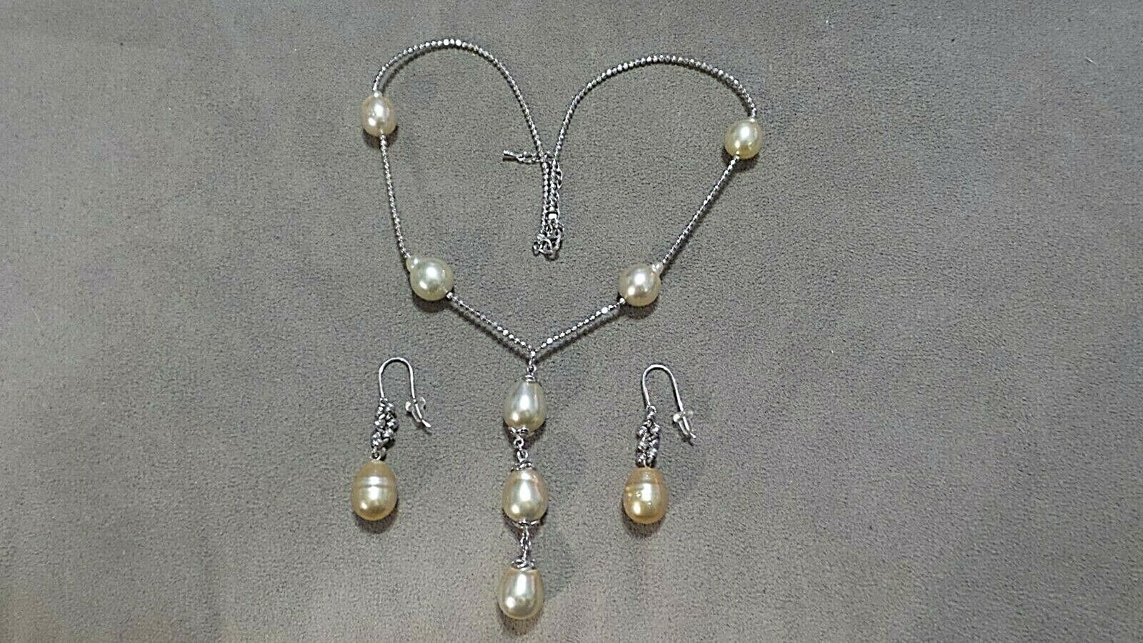 Nwot Ruelala Ss 11 Mm Golden South Sea Pearl 16" Y Necklace & Earring Set—rare!!
