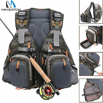 Maxcatch Multi-pocket Fly Fishing Vest Backpack Chest Mesh Bag Adjustable Size