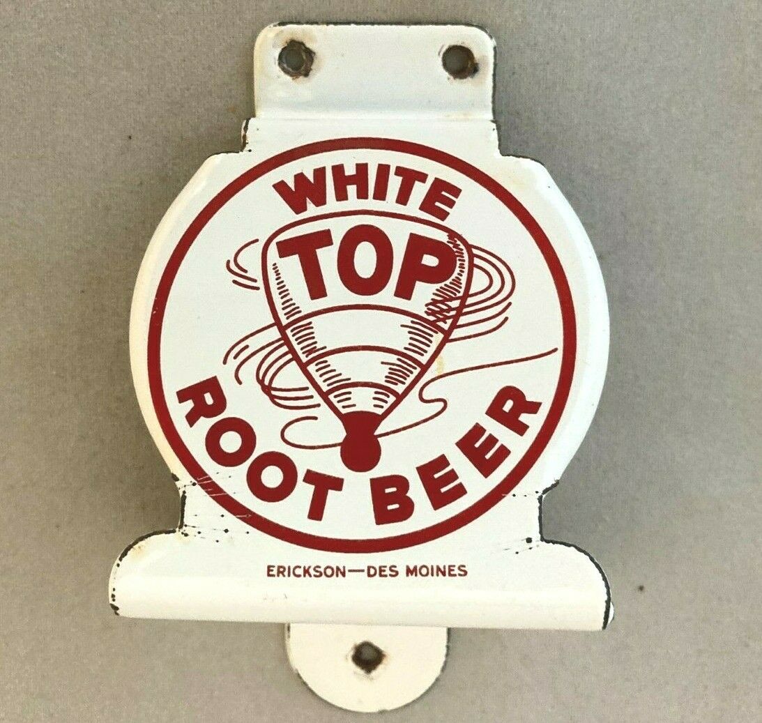 WHITE TOP ROOT BEER PORCELAIN WALL MOUNT BOTTLE OPENER Rare Old Advertising Sign