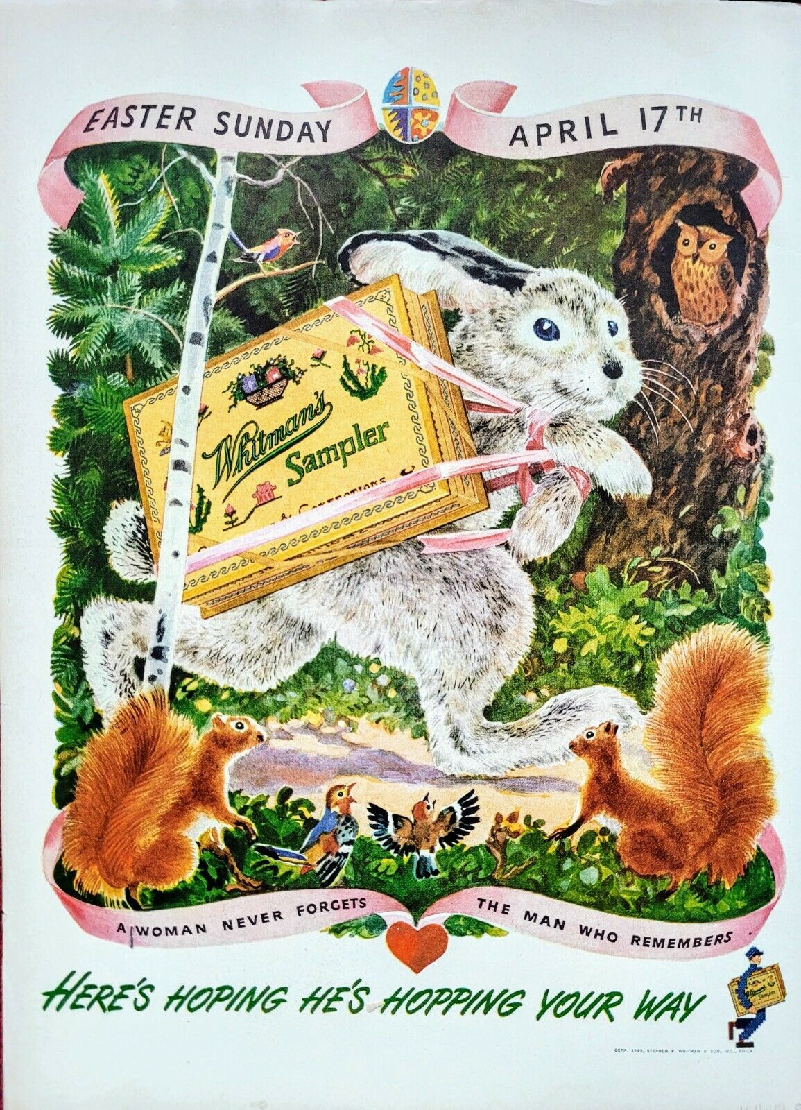 Rare 1949 Whitmans Easter Bunny Candy = Vintage Print Ad