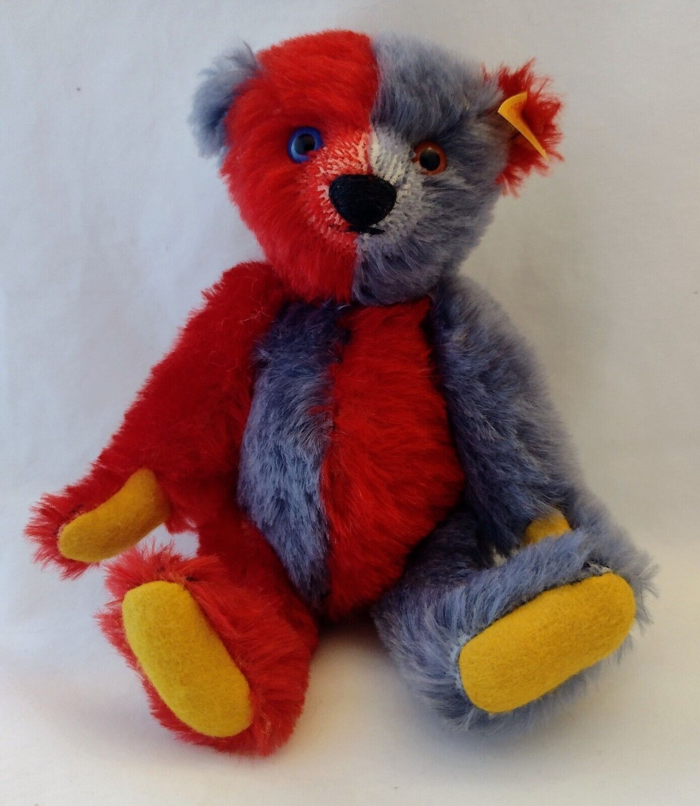 Steiff Harlequin Teddy Bear Blue Red Mohair 8" Danbury 2002 Knopf Im Ohr Germany