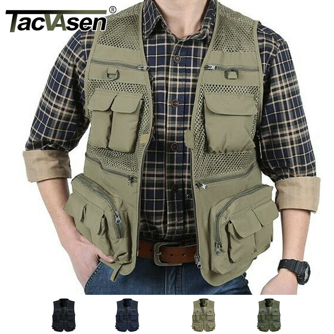 16 Pockets Mens Breathable Mesh Fishing Photography Cargo Vest Waistcoat Jacket