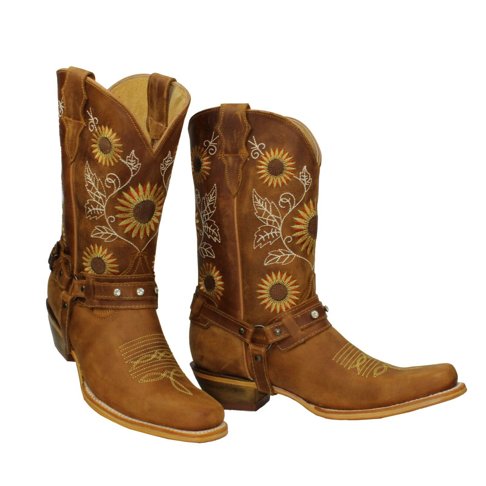 Sunflower Genuine Leather Western Cowgirl Boots Snip Toe Botas Vaqueras Girasol