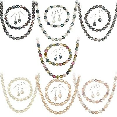 .925 Silver Cultured Freshwater Pearl 3 Piece Set - 7 Colors