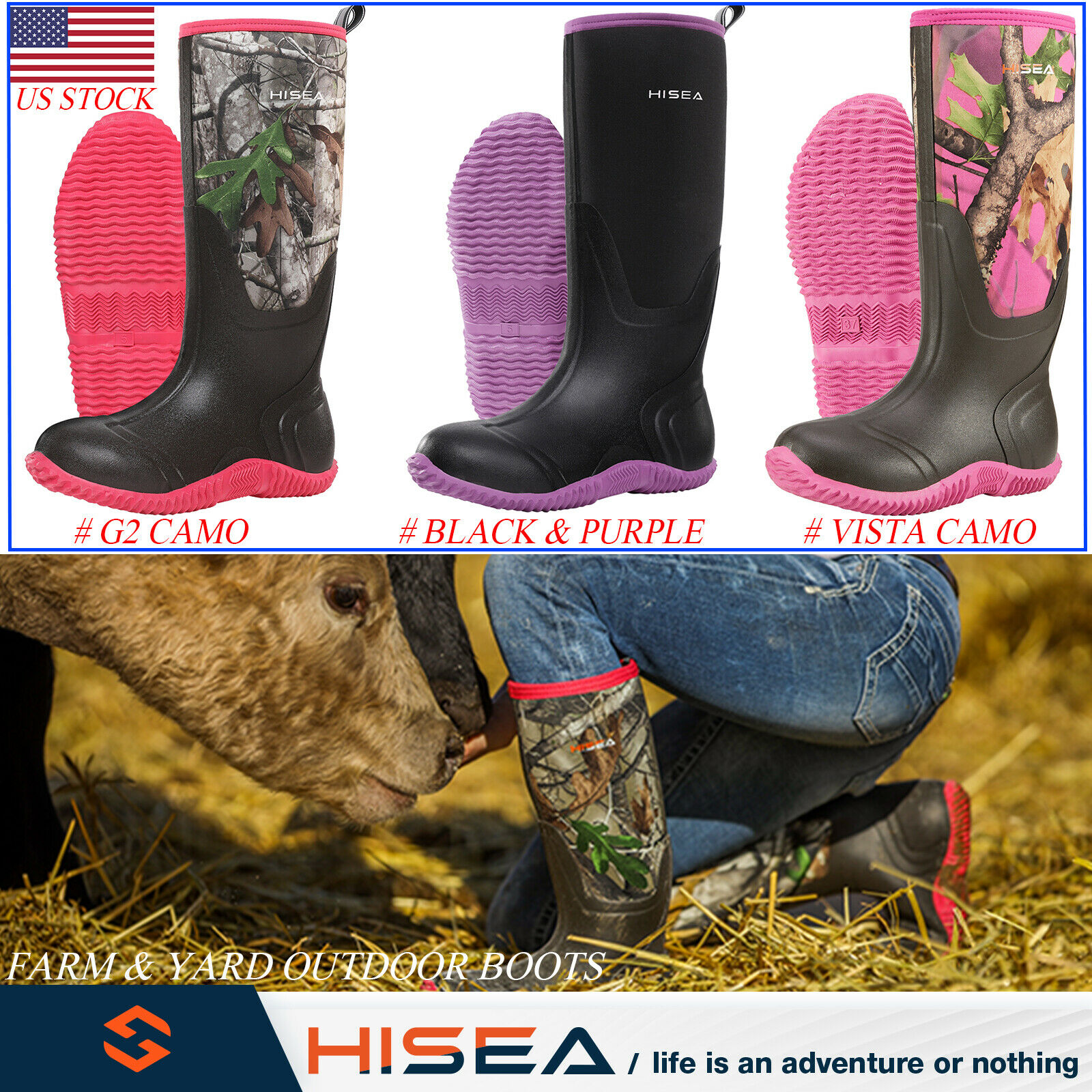 Hisea Women Rain Boots Insulated Rubber Muck & Mud Platform Boots Hunting Boots