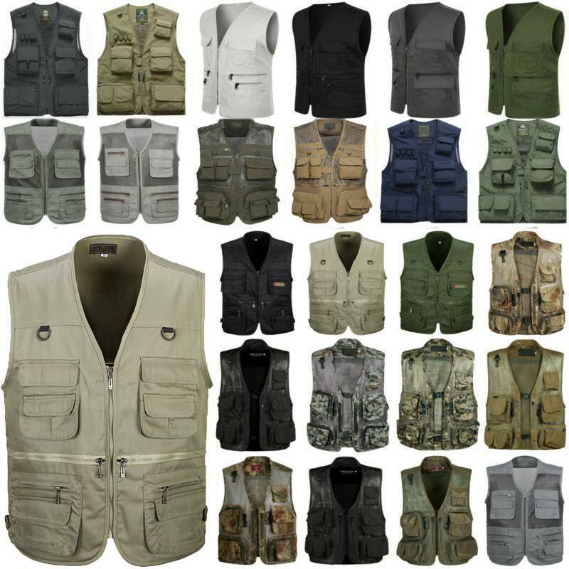 Mens Sleeveless Multi Pockets Vest Jacket Coat Waistcoat Outdoor Fishing Camping