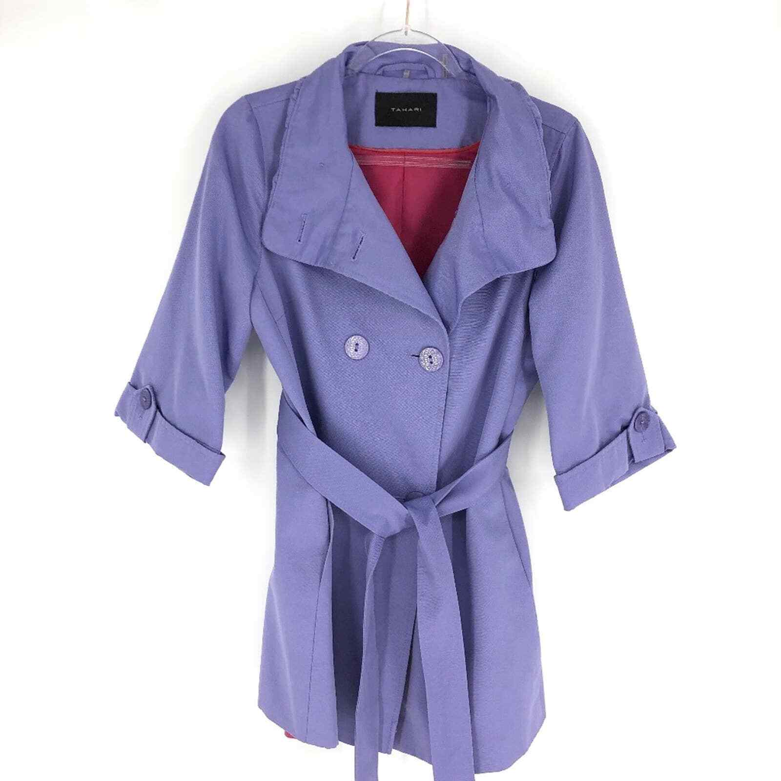 Tahari Lilac Doublebreasted 3/4 Sleeve Belted Coat