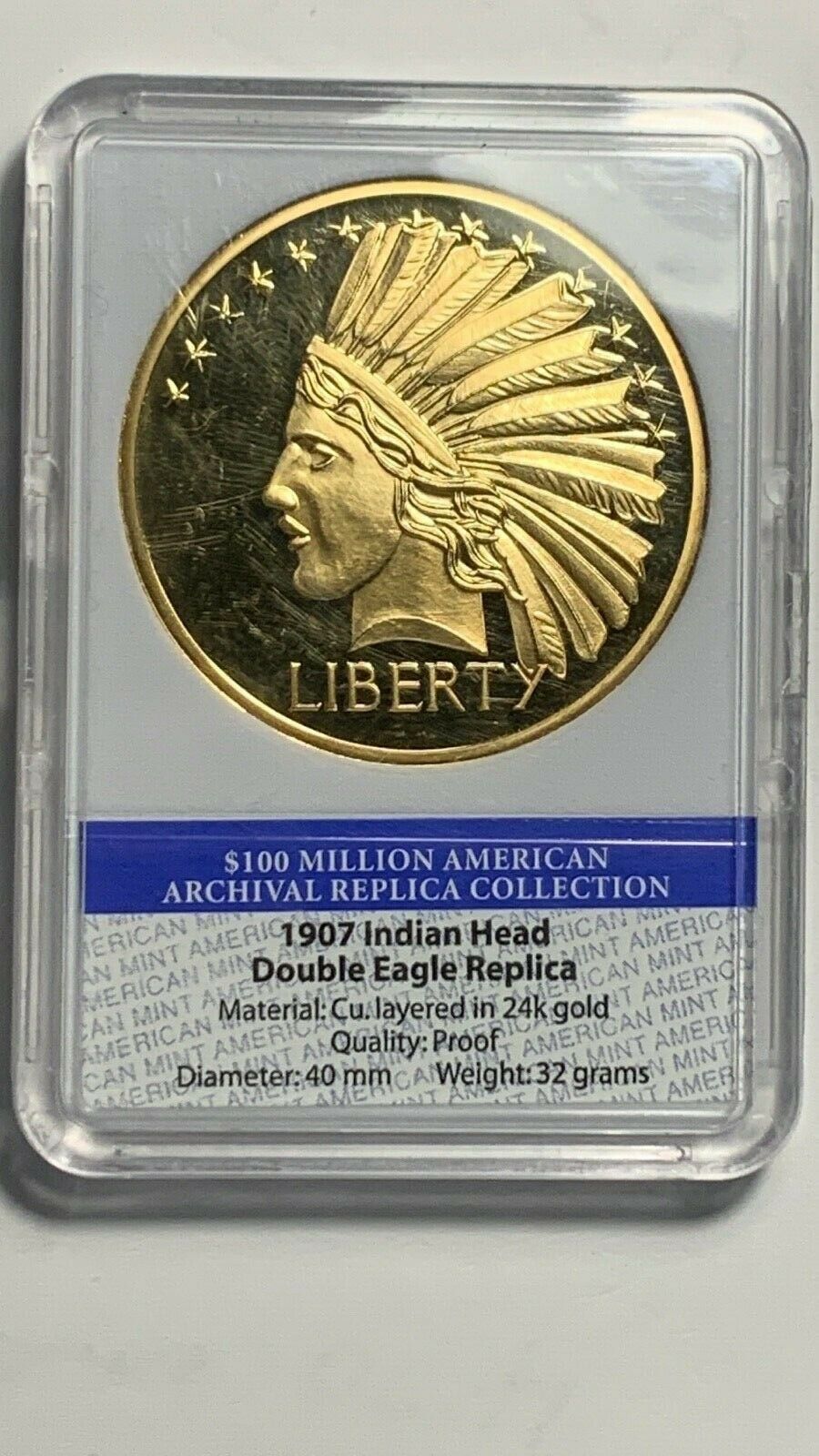 Archival Collection 1907 Indian Head Double Eagle  Token Coin American Mint