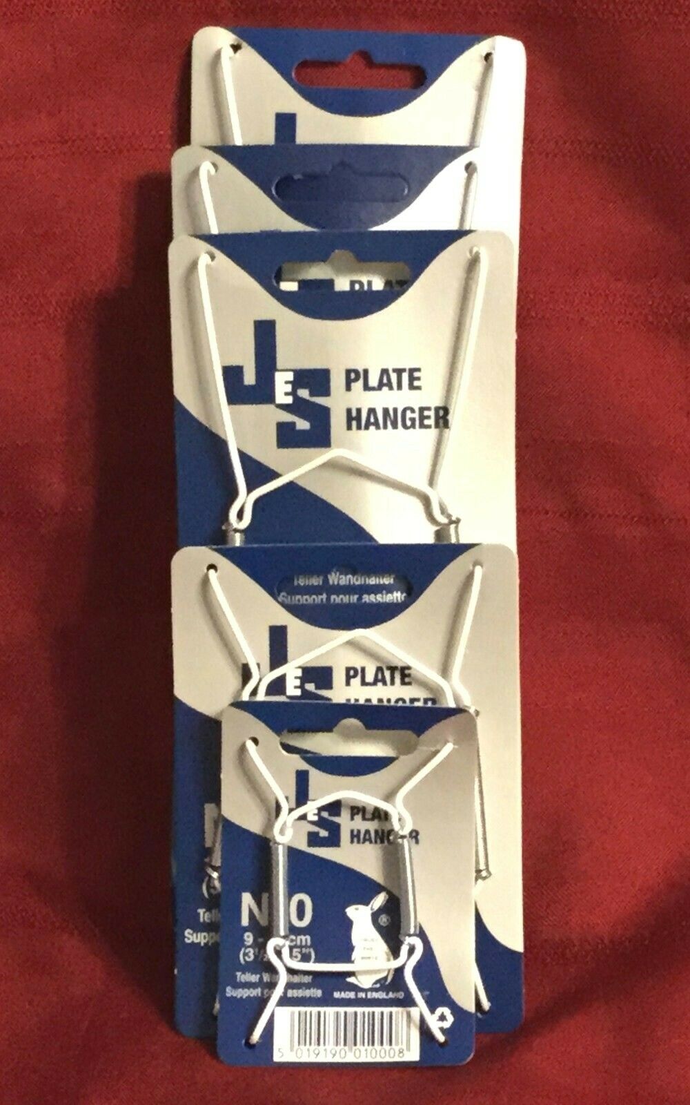 JES Co England White Vinyl Covered Wire Plate Hanger Diff Sizes 3.5