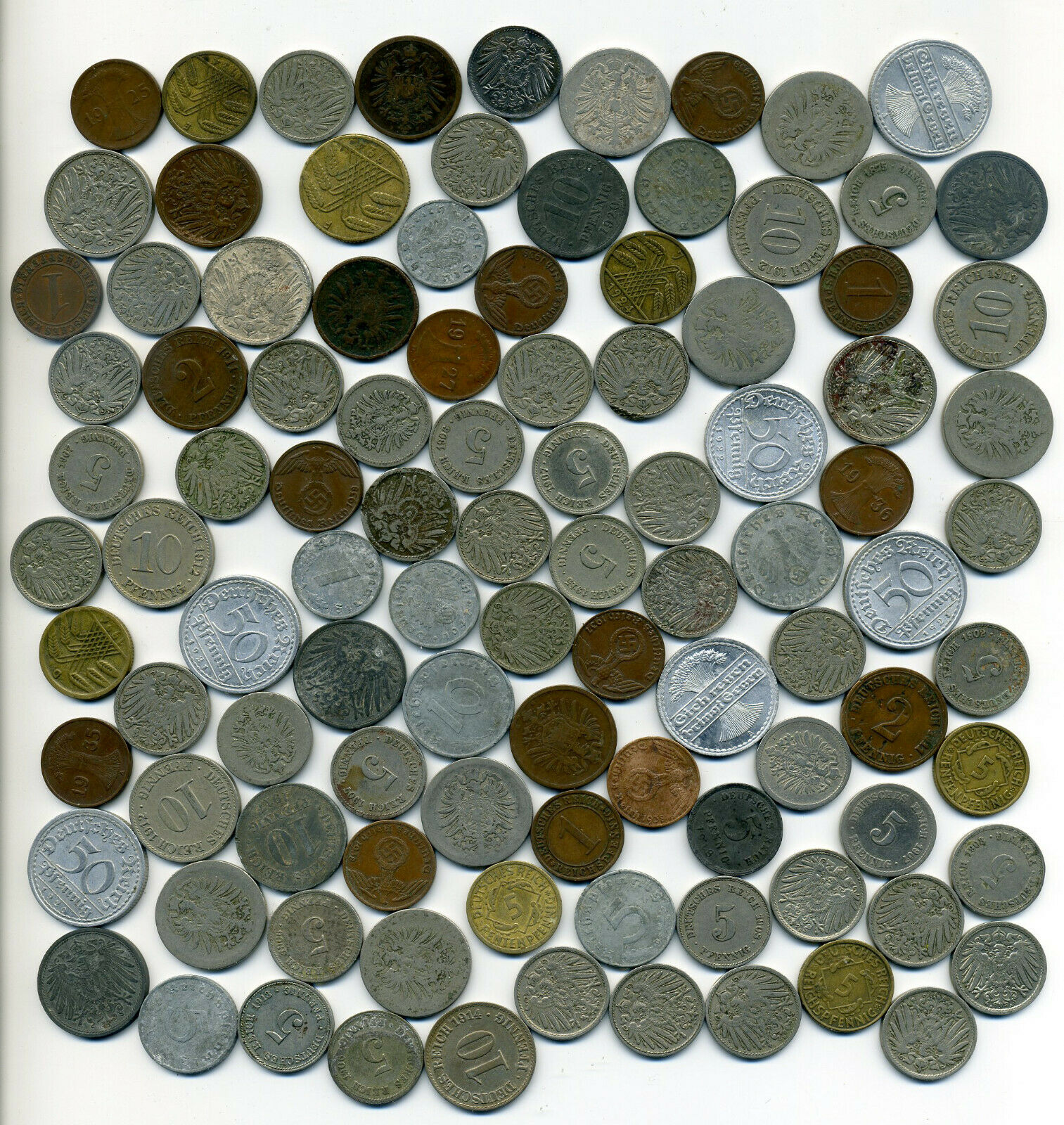 1874-1943 Germany Reich 102 Reichspfennig Coins, Good Variety