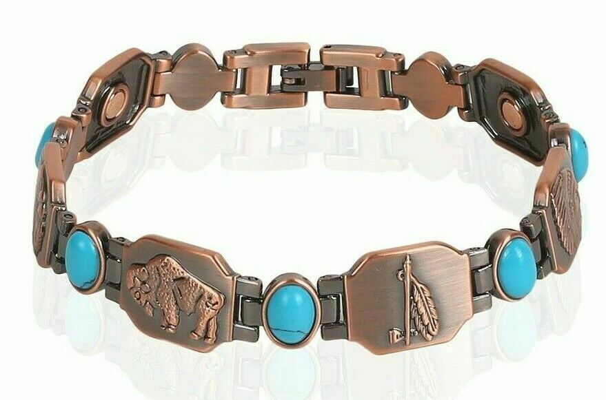 Copper Magnetic Link Turquoise Stone Bracelet For Arthritis Pain Relieve Buffalo