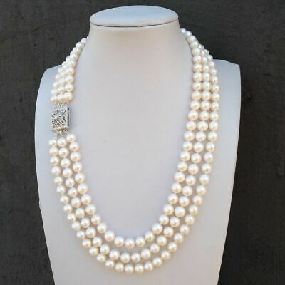 Triple Strands Natural South Sea White Pearl Necklace 18 " 19 "20”