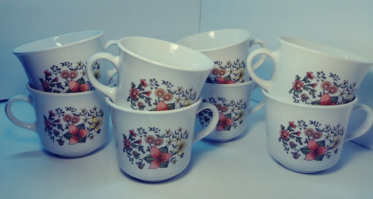 8 Corelle INDIAN SUMMER CUPS MUGS Corning COFFEE TEA Floral AUTUMN Vintage Set